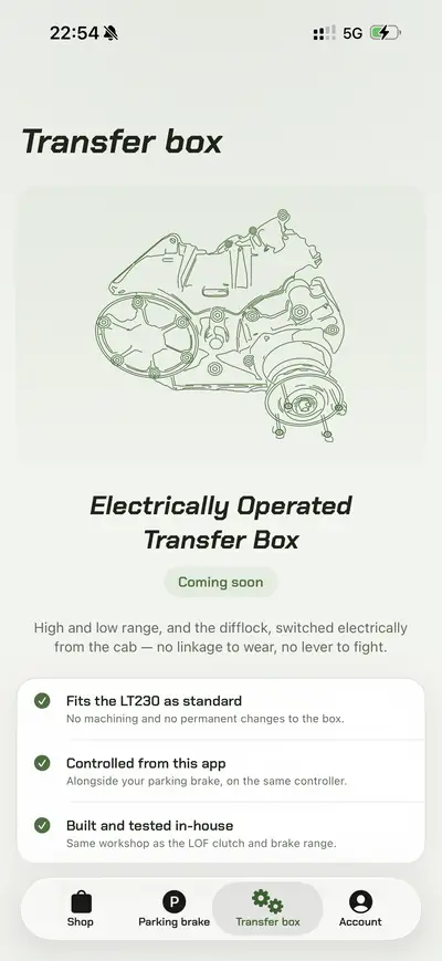 LOF app – electrically operated transfer box, coming soon